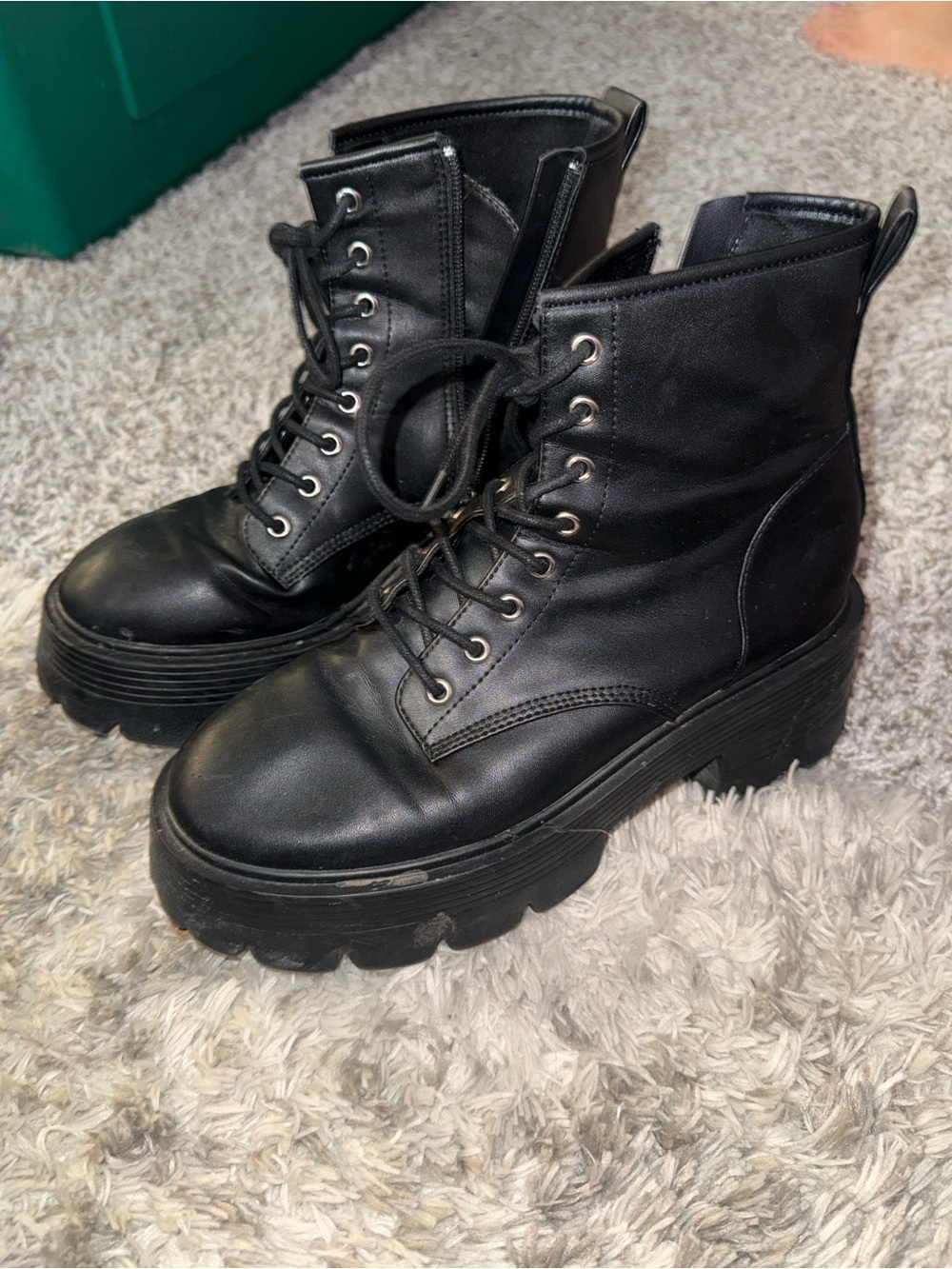 Women's Black Platform Combat Boots - Chunky Lace-Up Style